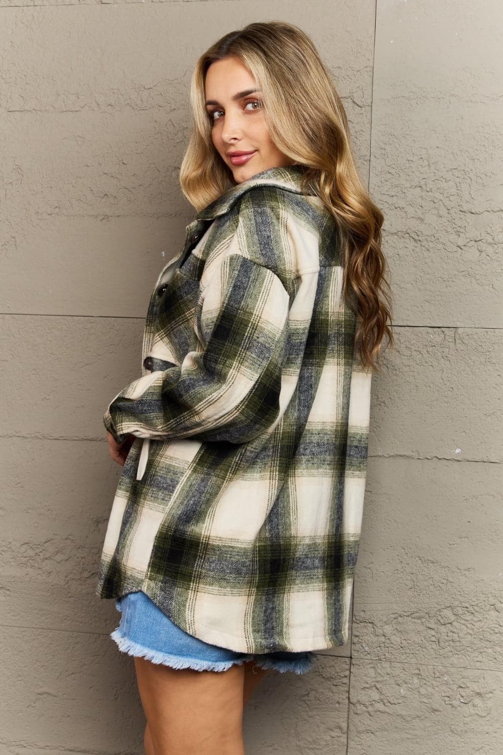 Zenana By The Fireplace Oversized Plaid Shacket in Olive - SwagglyLife Home & Fashion