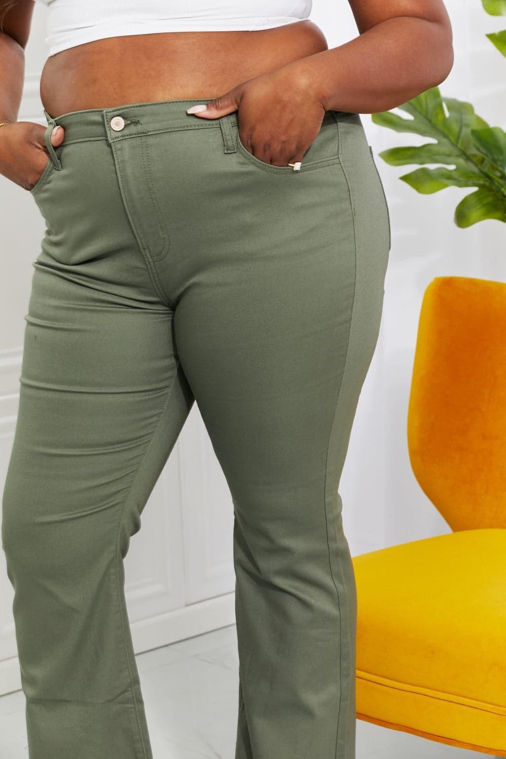 Zenana Clementine Full Size High-Rise Bootcut Jeans in Olive - SwagglyLife Home & Fashion