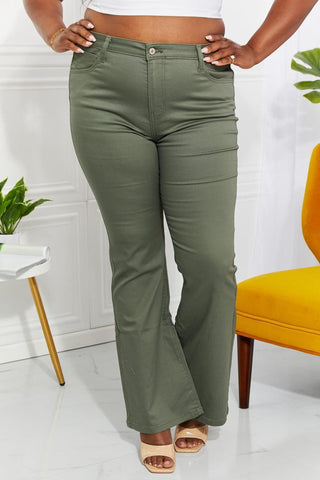 Zenana Clementine Full Size High-Rise Bootcut Jeans in Olive - SwagglyLife Home & Fashion