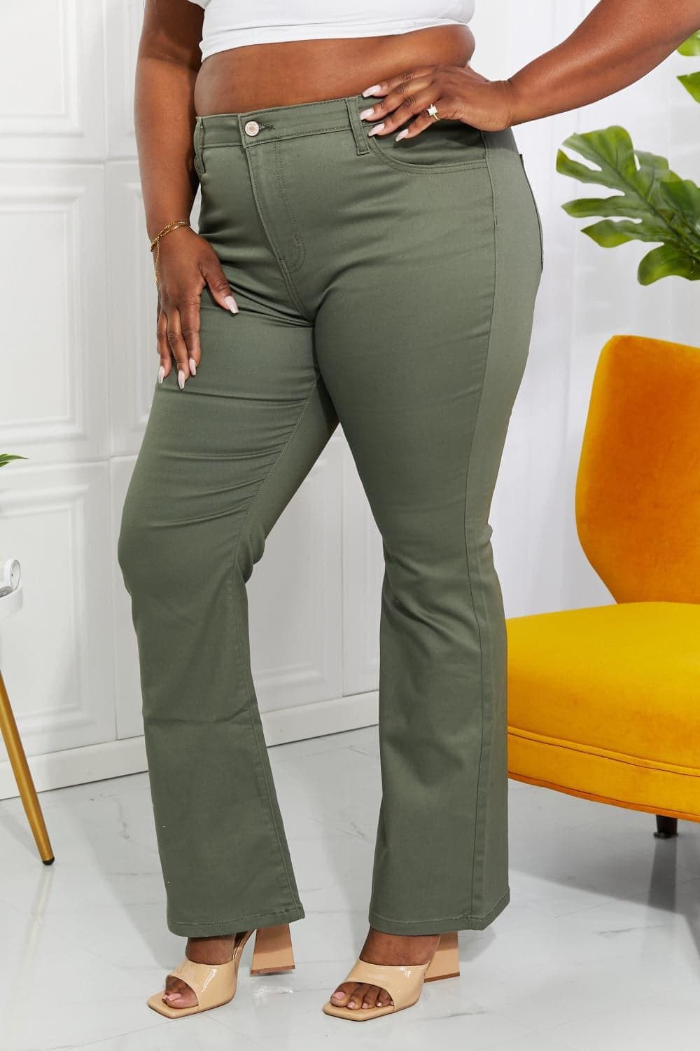 Zenana Clementine Full Size High-Rise Bootcut Jeans in Olive - SwagglyLife Home & Fashion