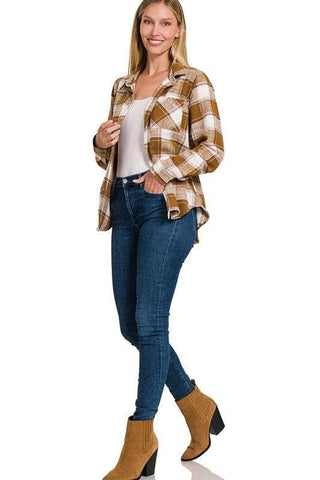 ZENANA Cotton Plaid Shacket with Front Pocket, 6 Colors - SwagglyLife Home & Fashion