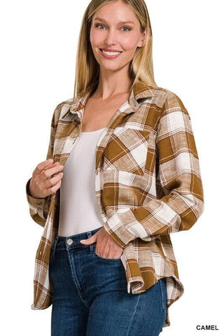 ZENANA Cotton Plaid Shacket with Front Pocket, 6 Colors - SwagglyLife Home & Fashion