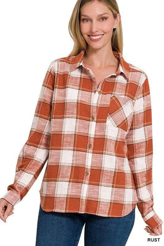 ZENANA Cotton Plaid Shacket with Front Pocket, 6 Colors - SwagglyLife Home & Fashion