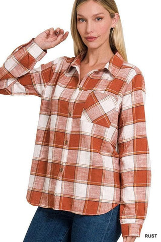 ZENANA Cotton Plaid Shacket with Front Pocket, 6 Colors - SwagglyLife Home & Fashion