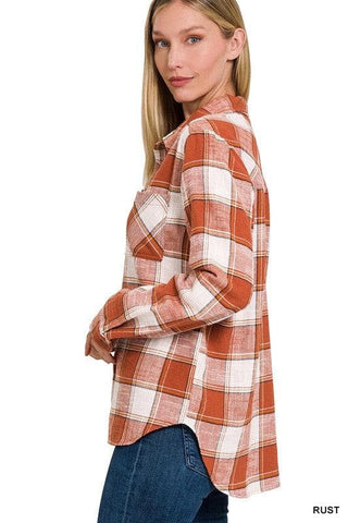 ZENANA Cotton Plaid Shacket with Front Pocket, 6 Colors - SwagglyLife Home & Fashion