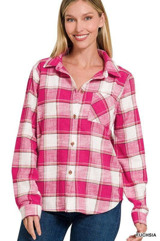 ZENANA Cotton Plaid Shacket with Front Pocket, 6 Colors - SwagglyLife Home & Fashion