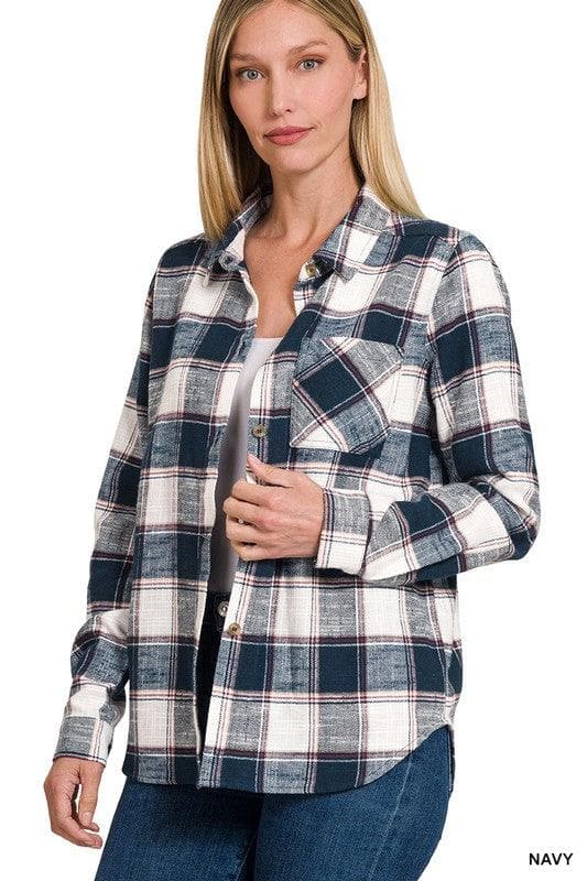 ZENANA Cotton Plaid Shacket with Front Pocket, 6 Colors - SwagglyLife Home & Fashion