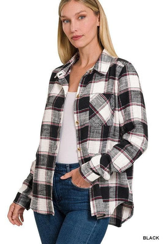 ZENANA Cotton Plaid Shacket with Front Pocket, 6 Colors - SwagglyLife Home & Fashion