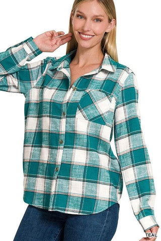 ZENANA Cotton Plaid Shacket with Front Pocket, 6 Colors - SwagglyLife Home & Fashion