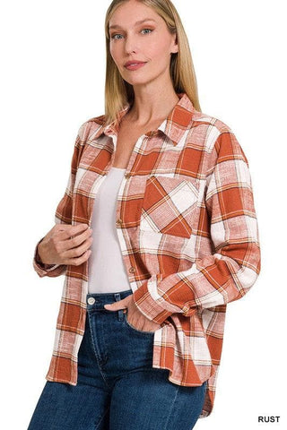 ZENANA Cotton Plaid Shacket with Front Pocket, 6 Colors - SwagglyLife Home & Fashion