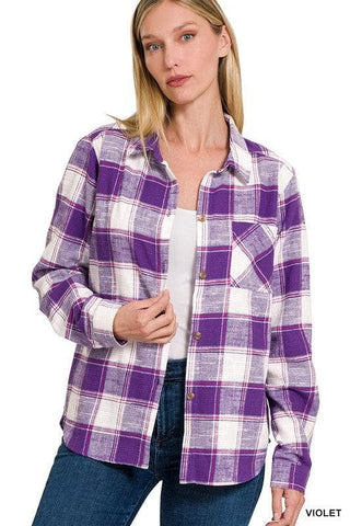 ZENANA Cotton Plaid Shacket with Front Pocket, 6 Colors - SwagglyLife Home & Fashion