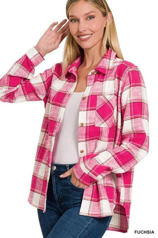 ZENANA Cotton Plaid Shacket with Front Pocket, 6 Colors - SwagglyLife Home & Fashion