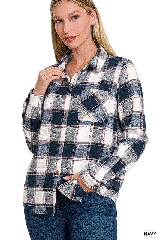 ZENANA Cotton Plaid Shacket with Front Pocket, 6 Colors - SwagglyLife Home & Fashion