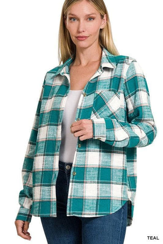 ZENANA Cotton Plaid Shacket with Front Pocket, 6 Colors - SwagglyLife Home & Fashion