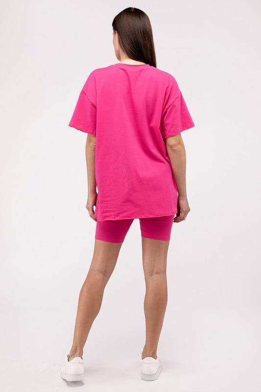 Zenana Cotton Round Neck Top & Biker Shorts Set - SwagglyLife Home & Fashion