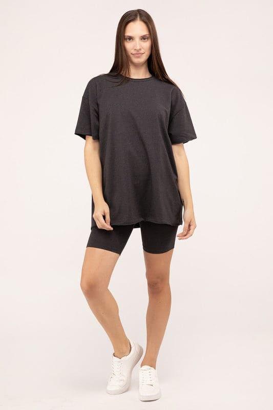 Zenana Cotton Round Neck Top & Biker Shorts Set - SwagglyLife Home & Fashion