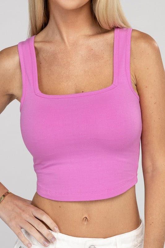 ZENANA Cotton Square Neck Cropped Cami Top - SwagglyLife Home & Fashion