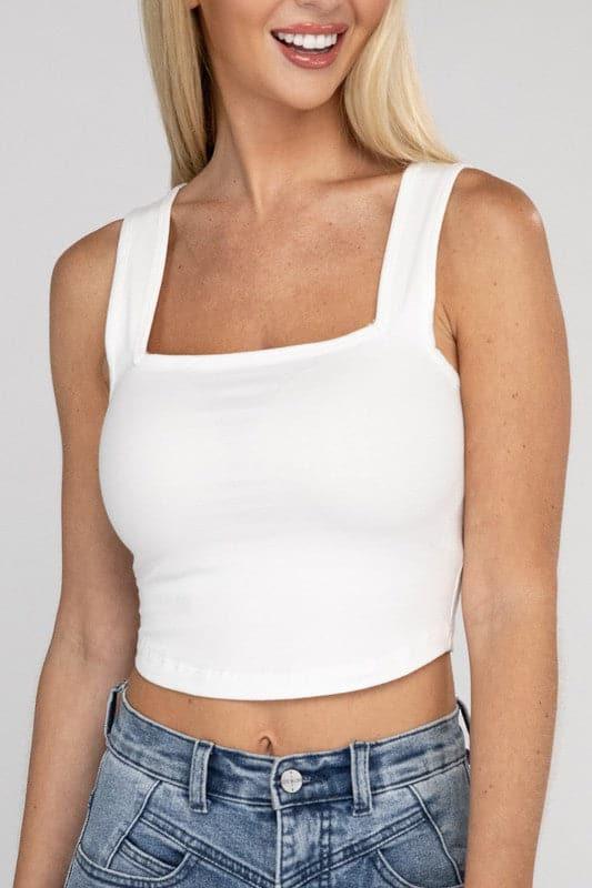 ZENANA Cotton Square Neck Cropped Cami Top - SwagglyLife Home & Fashion