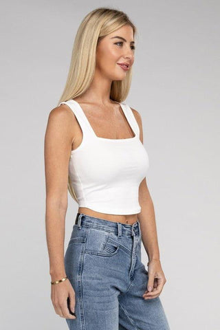 ZENANA Cotton Square Neck Cropped Cami Top - SwagglyLife Home & Fashion