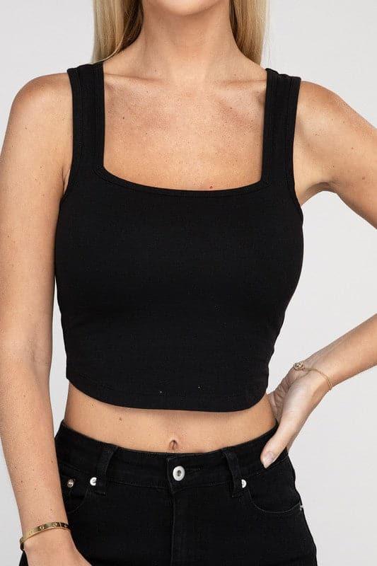 ZENANA Cotton Square Neck Cropped Cami Top - SwagglyLife Home & Fashion