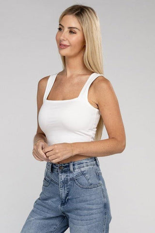 ZENANA Cotton Square Neck Cropped Cami Top - SwagglyLife Home & Fashion