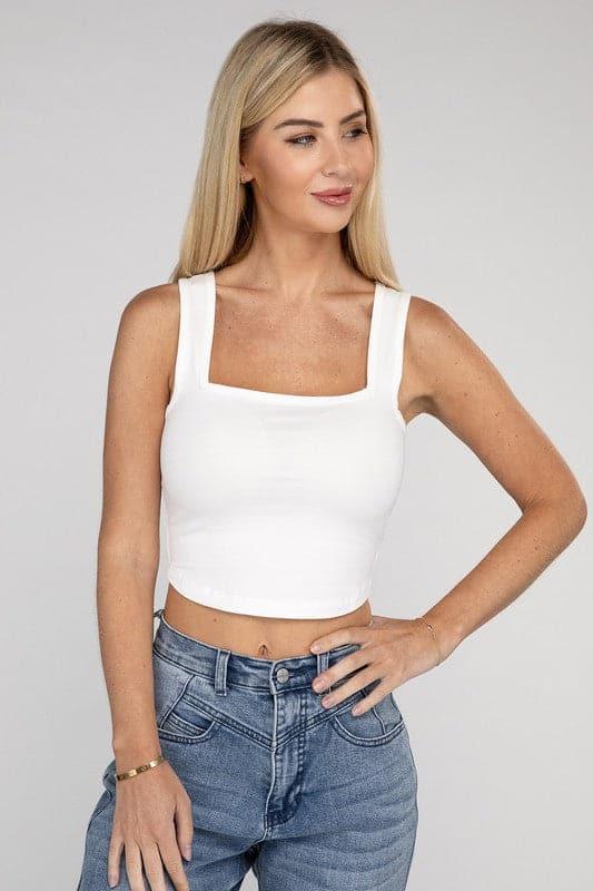 ZENANA Cotton Square Neck Cropped Cami Top - SwagglyLife Home & Fashion