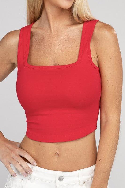 ZENANA Cotton Square Neck Cropped Cami Top - SwagglyLife Home & Fashion