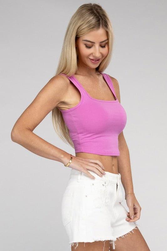 ZENANA Cotton Square Neck Cropped Cami Top - SwagglyLife Home & Fashion