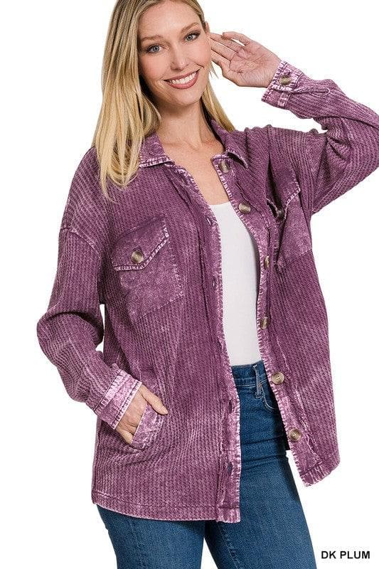 ZENANA Cotton Waffle Acid Wash Shacket - SwagglyLife Home & Fashion