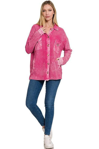 ZENANA Cotton Waffle Acid Wash Shacket - SwagglyLife Home & Fashion