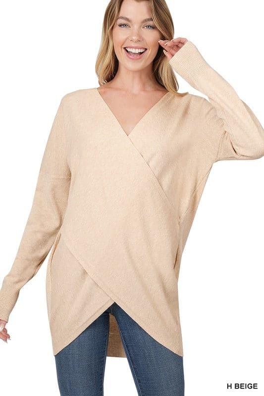 ZENANA Cross Front Sweater - SwagglyLife Home & Fashion