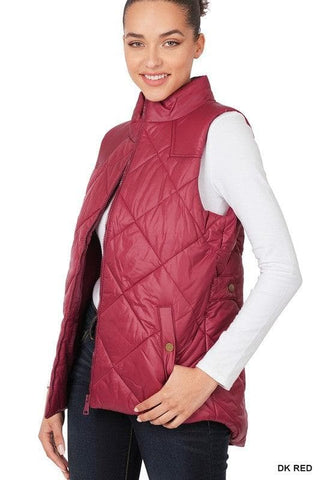 ZENANA Diamond Quilted Zip Front Vest, Black | Navy - SwagglyLife Home & Fashion