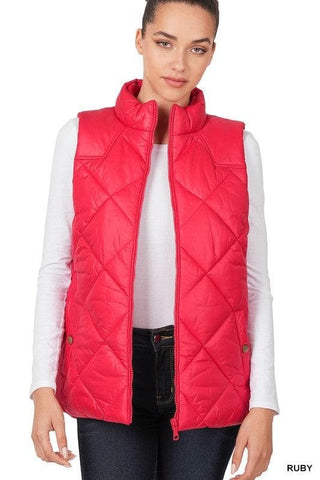 ZENANA Diamond Quilted Zip Front Vest, Black | Navy - SwagglyLife Home & Fashion