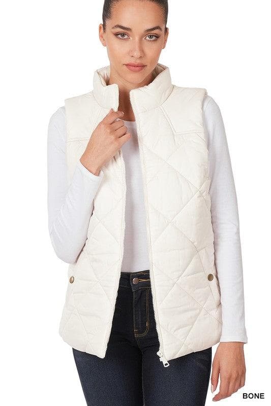 ZENANA Diamond Quilted Zip Front Vest, Black | Navy - SwagglyLife Home & Fashion