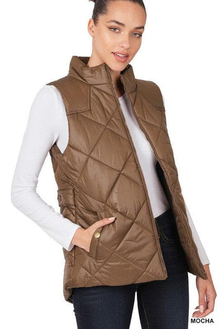 ZENANA Diamond Quilted Zip Front Vest, Black | Navy - SwagglyLife Home & Fashion