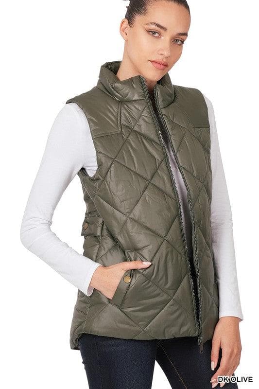 ZENANA Diamond Quilted Zip Front Vest, Black | Navy - SwagglyLife Home & Fashion