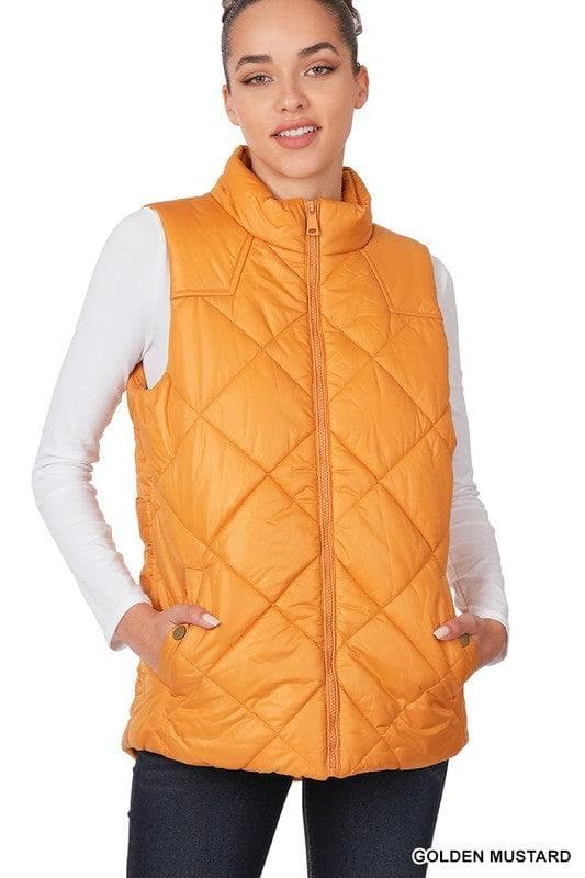 ZENANA Diamond Quilted Zip Front Vest, Black | Navy - SwagglyLife Home & Fashion