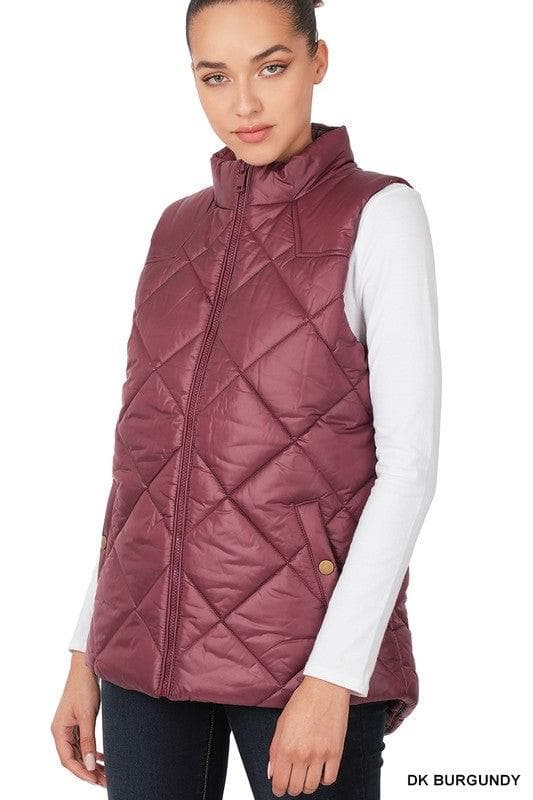 ZENANA Diamond Quilted Zip Front Vest, Black | Navy - SwagglyLife Home & Fashion