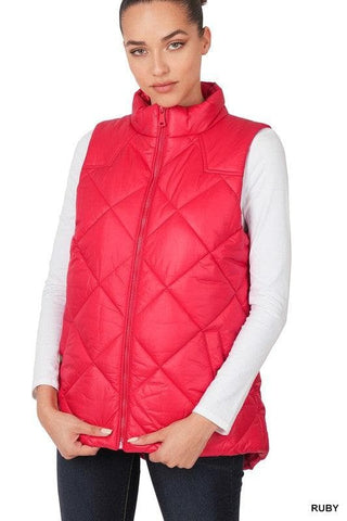 ZENANA Diamond Quilted Zip Front Vest, Black | Navy - SwagglyLife Home & Fashion