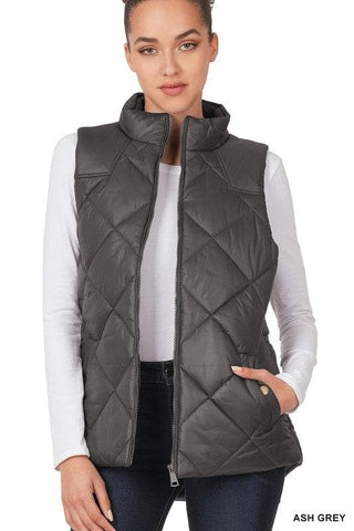 ZENANA Diamond Quilted Zip Front Vest, Black | Navy - SwagglyLife Home & Fashion