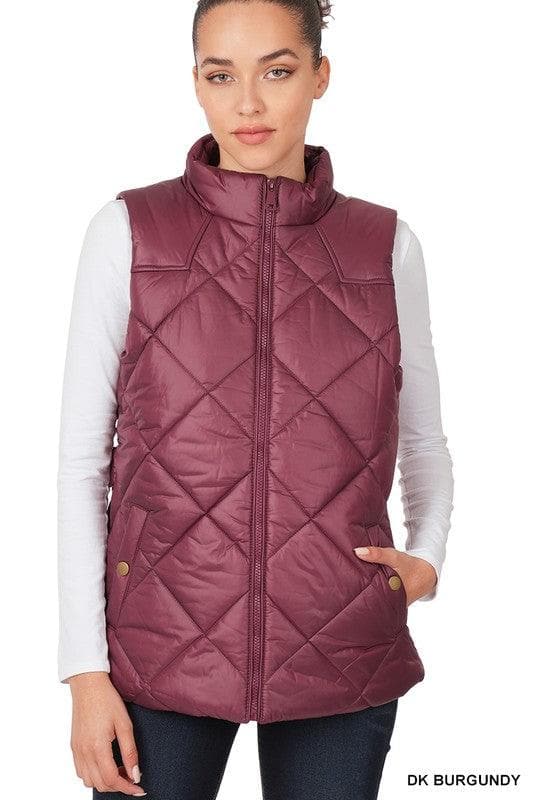 ZENANA Diamond Quilted Zip Front Vest, Black | Navy - SwagglyLife Home & Fashion