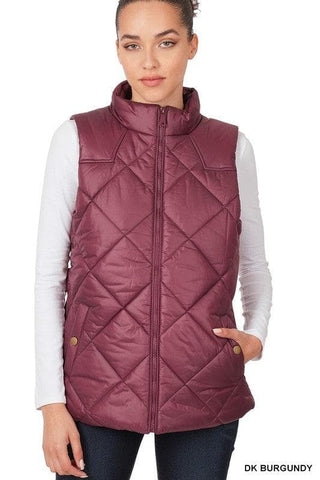 ZENANA Diamond Quilted Zip Front Vest, Black | Navy - SwagglyLife Home & Fashion