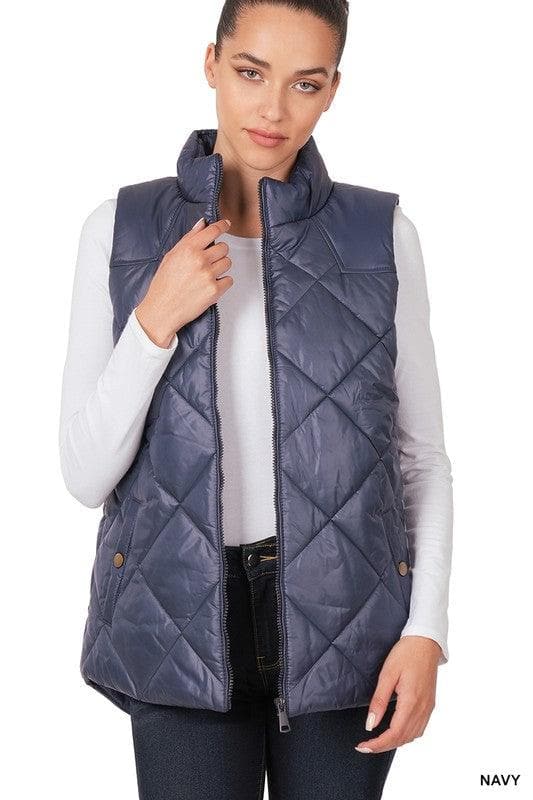 ZENANA Diamond Quilted Zip Front Vest, Black | Navy - SwagglyLife Home & Fashion