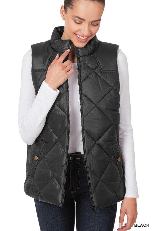 ZENANA Diamond Quilted Zip Front Vest, Black | Navy - SwagglyLife Home & Fashion