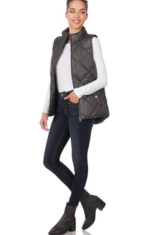 ZENANA Diamond Quilted Zip Front Vest, Black | Navy - SwagglyLife Home & Fashion