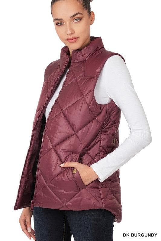 ZENANA Diamond Quilted Zip Front Vest, Black | Navy - SwagglyLife Home & Fashion