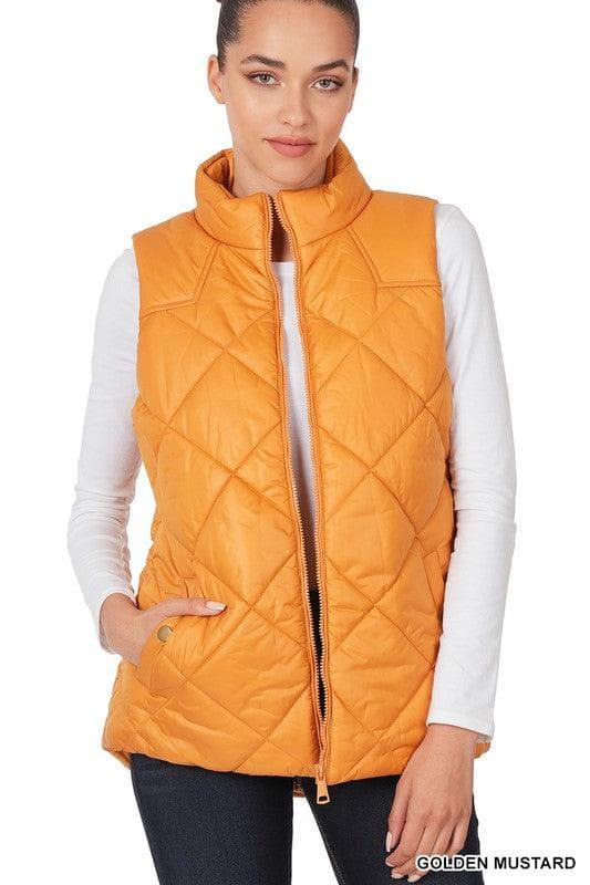 ZENANA Diamond Quilted Zip Front Vest, Black | Navy - SwagglyLife Home & Fashion