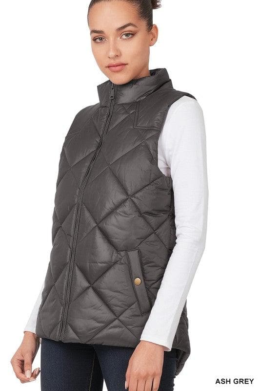 ZENANA Diamond Quilted Zip Front Vest, Black | Navy - SwagglyLife Home & Fashion