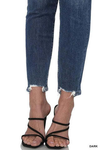 ZENANA Distressed Hem Ankle Skinny Denim Pants - SwagglyLife Home & Fashion