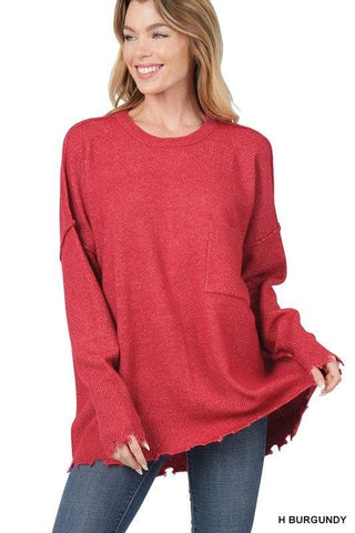 ZENANA Distressed Melange Oversized Sweater - SwagglyLife Home & Fashion